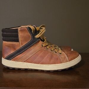 Men's Steve Madden P- Caler Size 10.5 Tan Leather Hi Top Fashion Sneakers